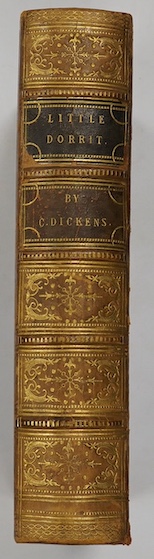 Dickens, Charles - Little Dorrit. First Edition. pictorial engraved and printed titles, frontis. and 38 plates (by H.K. Browne); near contemp. gilt ruled half calf and cloth, gilt extra decorated panelled spine with red